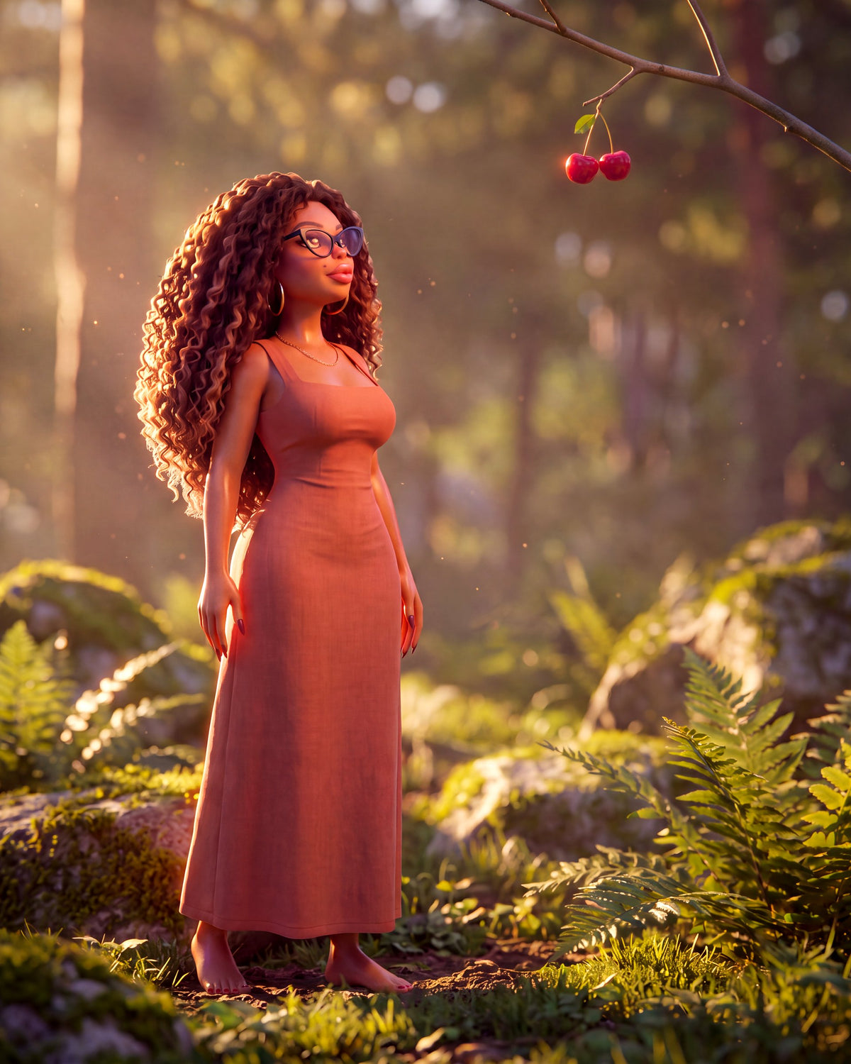 Mila entre dans le jardin et lève les yeux vers les cerises