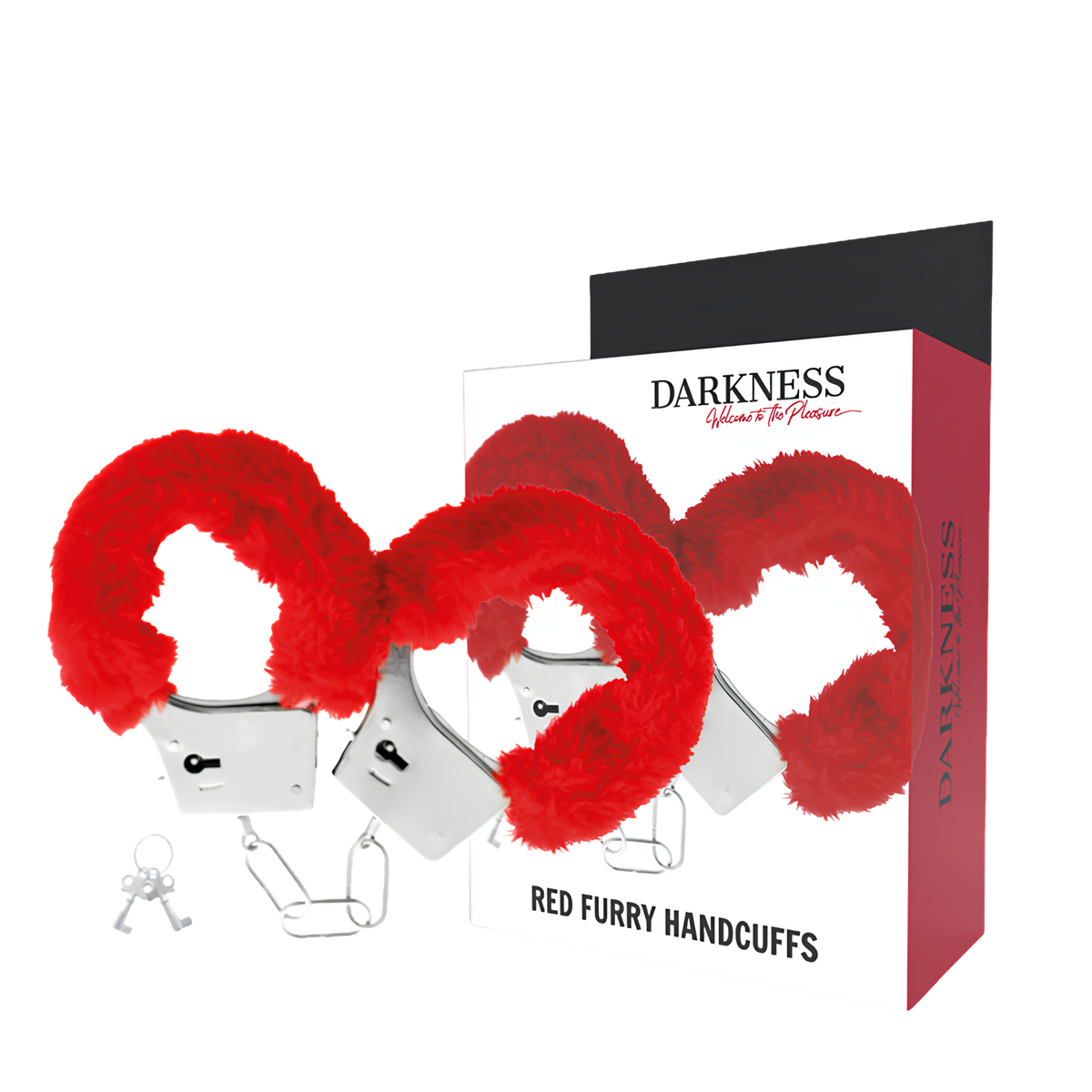 Menottes doublées Darkness rouges et leur boîte