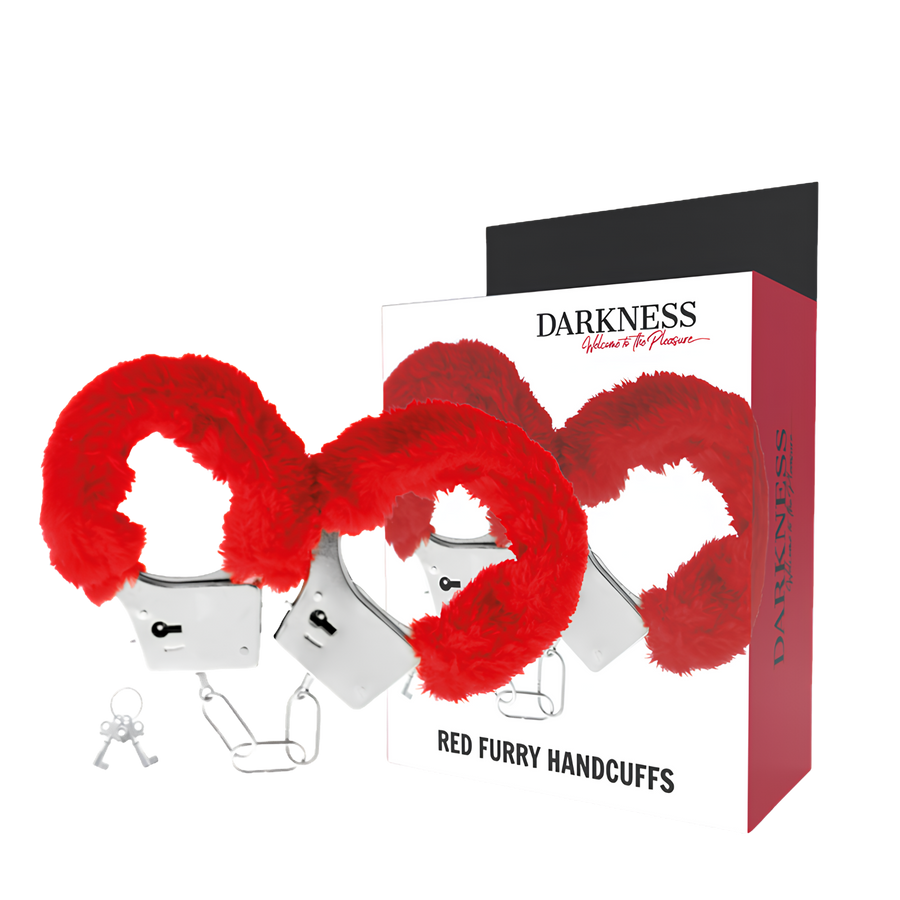 Menottes doublées Darkness rouges et leur boîte