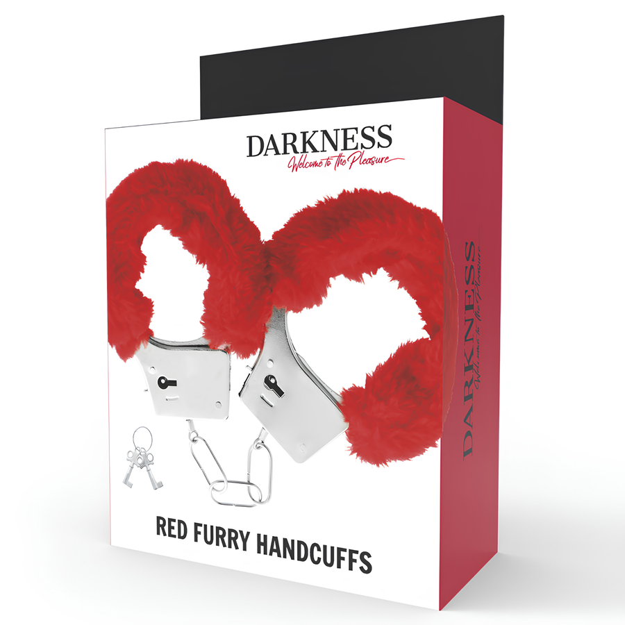 Menottes doublées Darkness rouges dans leur boîte