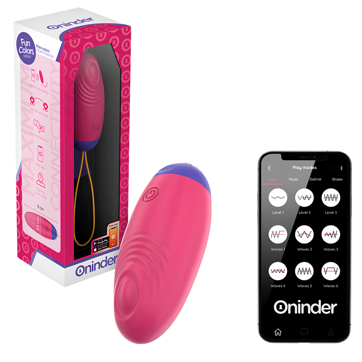 Œuf vibrant connecté Oninder Cute - vibration, ondulation et tapotement