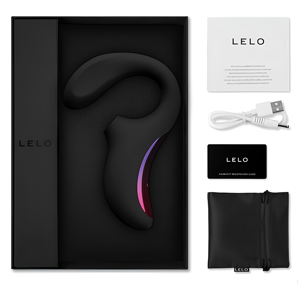 Stimulateur double LELO Enigma - ondes soniques et bras interne, 140 mm insérables