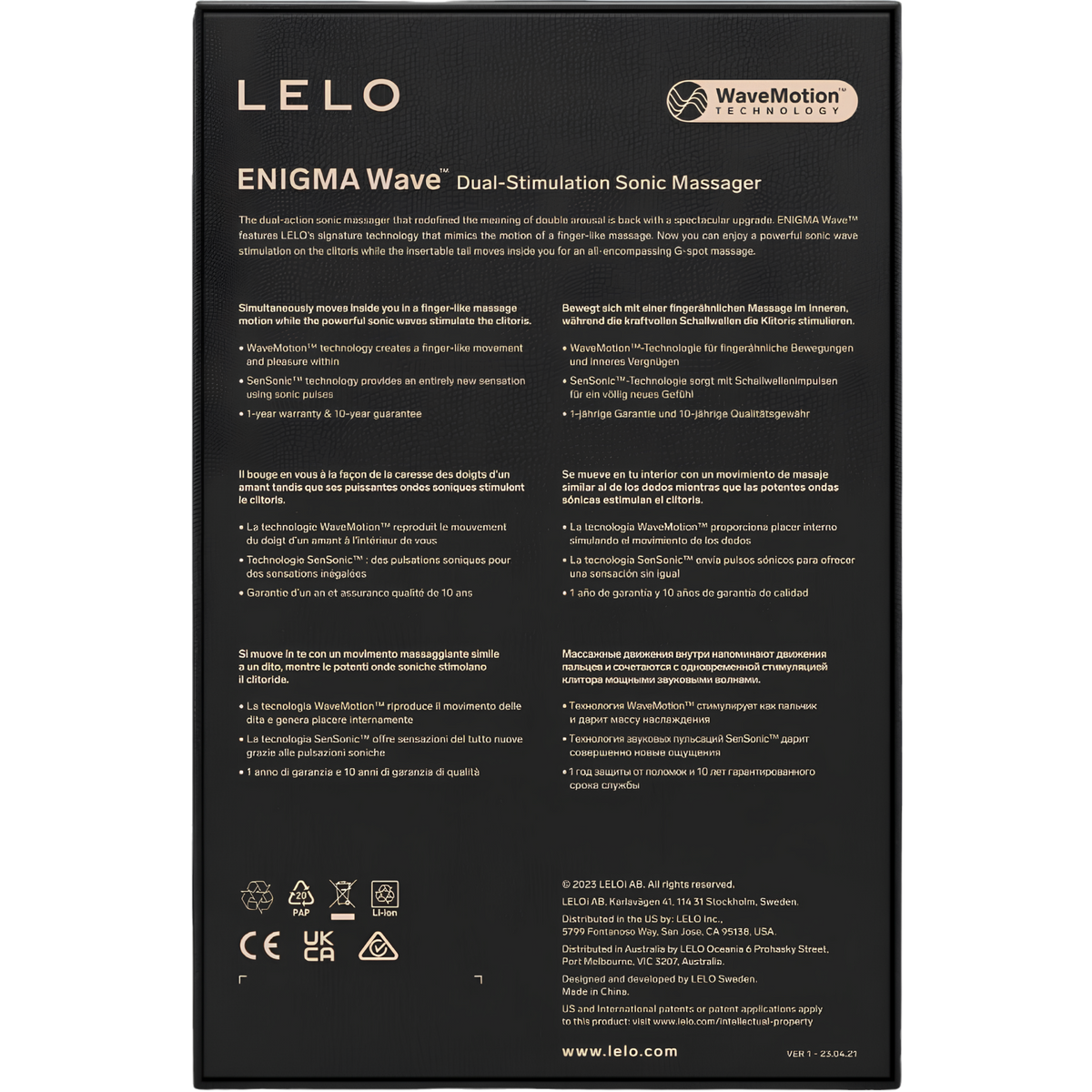 Stimulateur triple LELO Enigma Wave - trois moteurs, trois fréquences