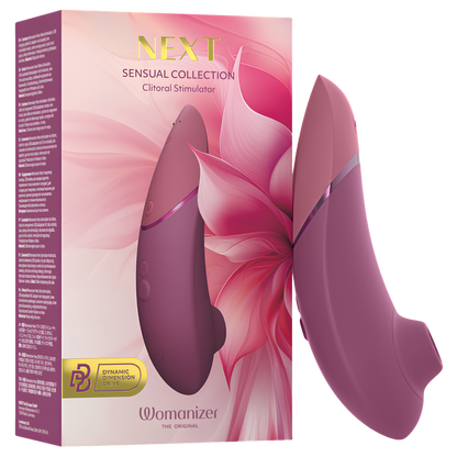 Stimulateur clitoridien Womanizer Next rose fondu, édition Sensual Collection, et sa boîte
