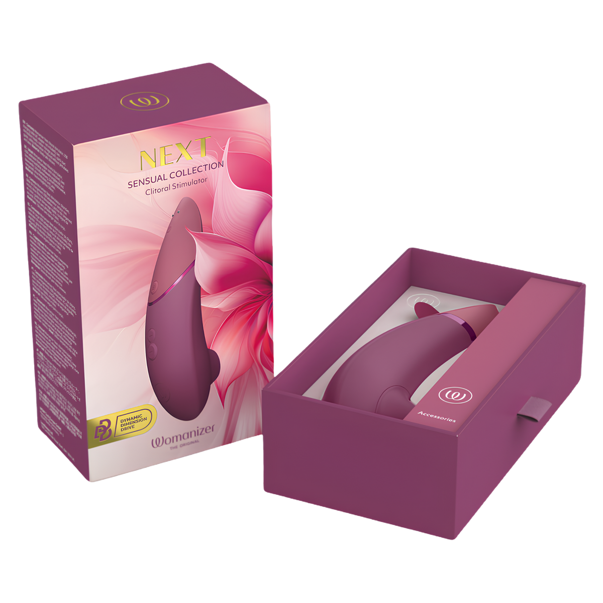 Coffret ouvert du Womanizer Next rose fondu, édition Sensual Collection