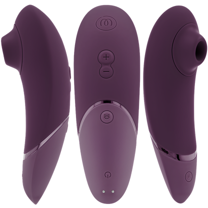 Womanizer Next violet foncé vu de profil, de face et de l'autre côté